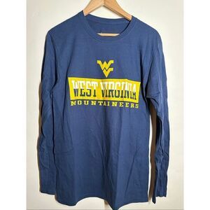 Captivating West Virginia Mountaineers Blue and Yellow Mens Long Sleeve Shirt